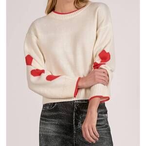NEW ELAN heart sleeve sweater in off white